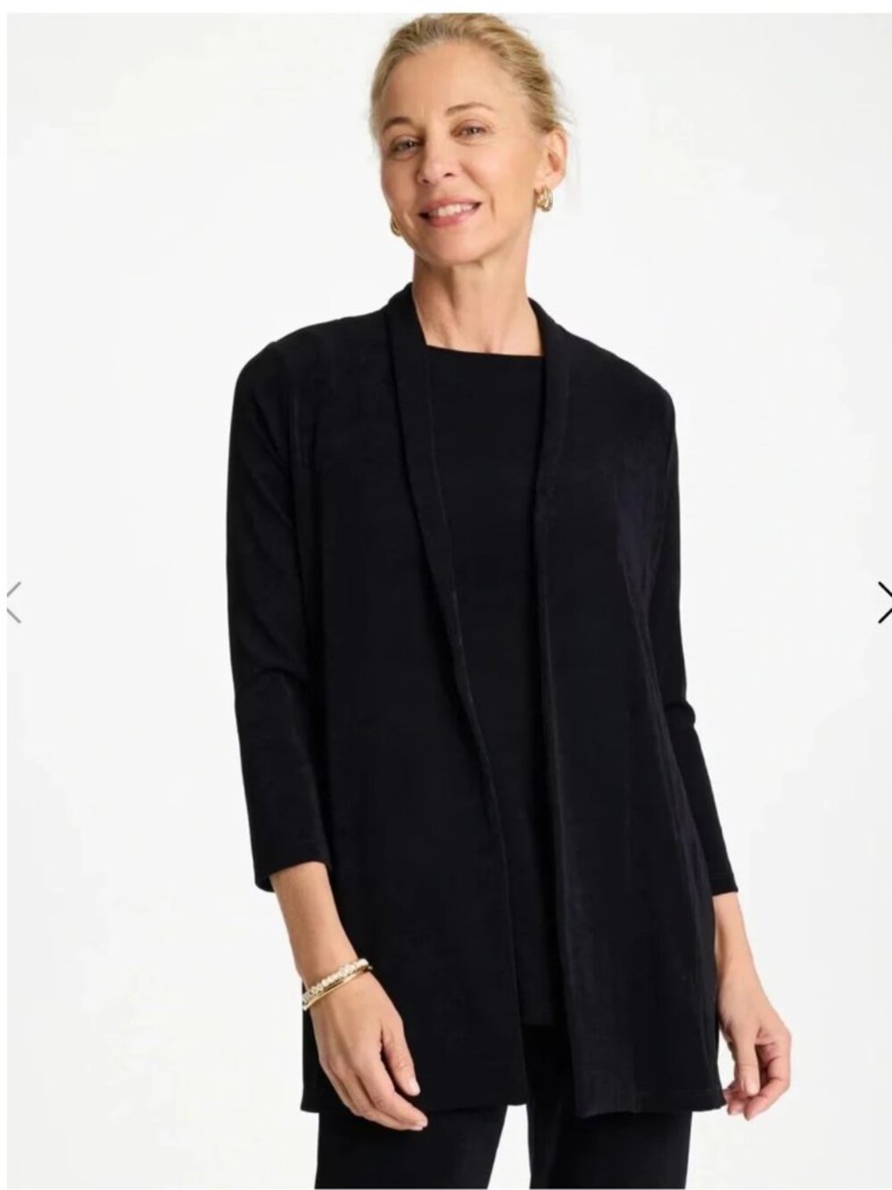 CHICO'S Travelers Open Front Long Knit Cardian Jacket in Black Size 3/XL